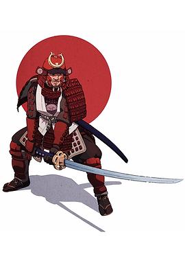 Samurai Warrior with Katana and Red Sun