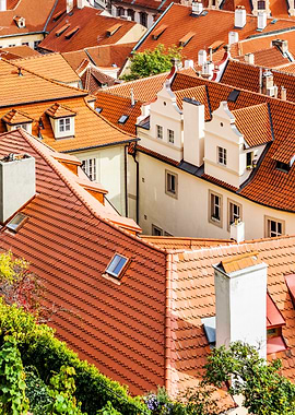 Aerial view of Prague rooftops
