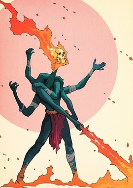 Multi-Armed Fire Warrior Illustration