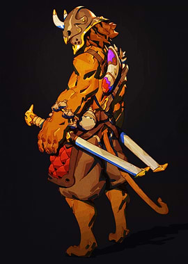 Anthropomorphic Tiger Warrior with Horned Helmet