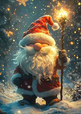 Whimsical Santa Claus Winter Scene
