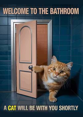 Welcome to the Bathroom Cat Poster