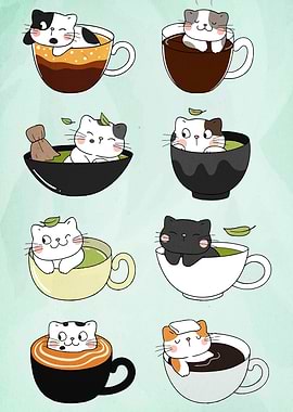 Cats in Cups Illustration