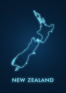 New Zealand Map Neon Glow