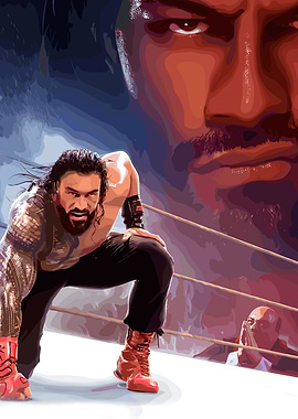 Roman Reigns Wrestling Illustration