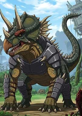 Armored Triceratops Fantasy Landscape