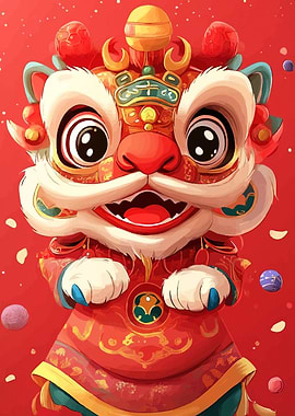 Cartoon Lion Dance