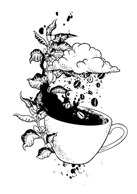 Coffee Cup with Coffee Bean Rain