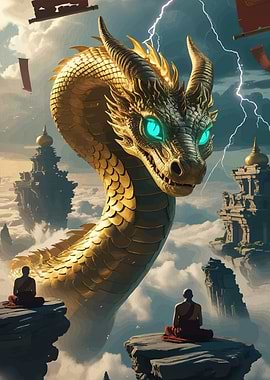 Golden Dragon Meditating Monks