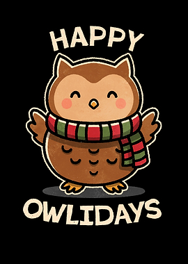 Happy Owlidays Cartoon Owl