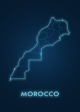 Morocco Map Neon Blue