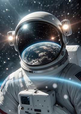 Astronaut in Space with Earth Reflection