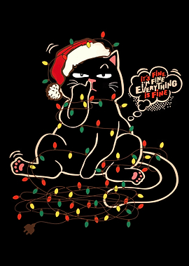 Christmas Cat tangled in lights