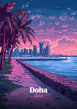 Doha, Qatar: Coastal Cityscape at Dusk
