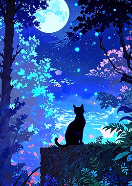 Black Cat Under Moonlight
