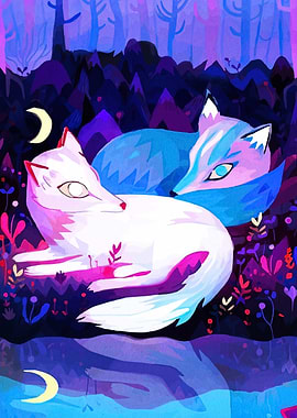 Resting Foxes in a Magical Forest