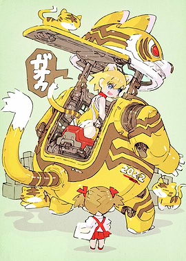 Tiger Mech Anime Girl Illustration
