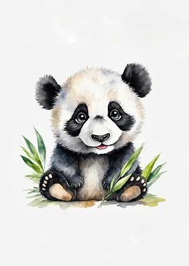 Watercolor Panda Cub Portrait