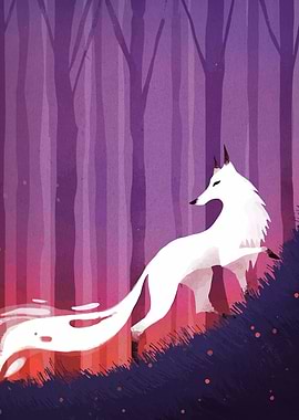 White Fox in Purple Forest