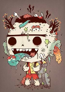 Cartoon Zombie Character with Trash Can