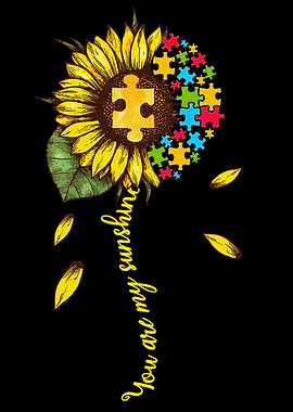 Autism Awareness Sunflower with Puzzle Pieces