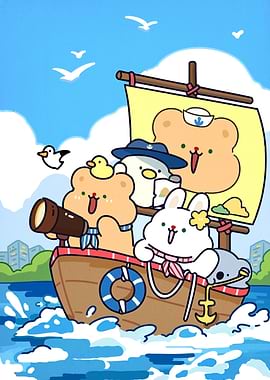 Cartoon Animals Sailing Adventure