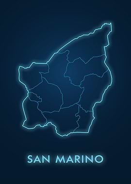 San Marino Map Neon Blue