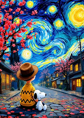 Charlie Brown and Snoopy Starry Night