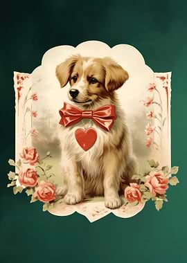 Dog with Bow Tie and Heart