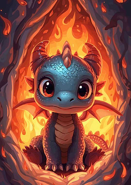 Cute Cartoon Dragon Flames