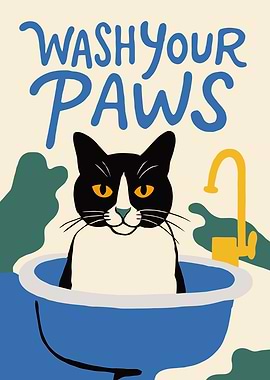 Wash Your Paws Cat Art