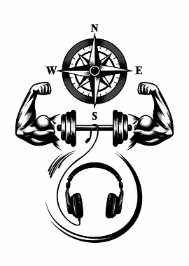 Fitness Compass with Dumbbell and Headphones