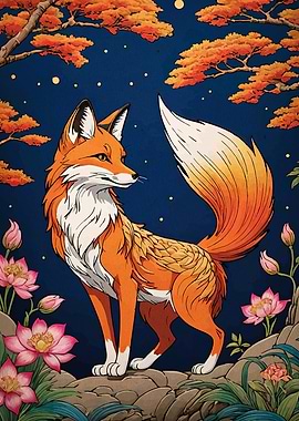 Fox in Autumn Landscape