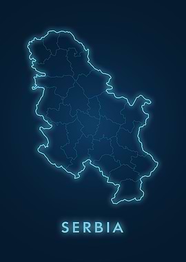 Serbia Map Neon Glow