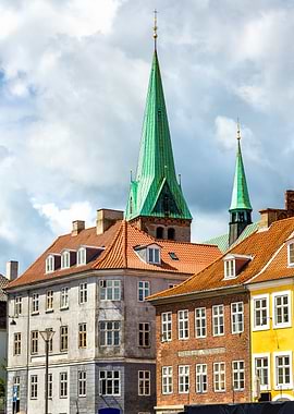 European Cityscape with Church Spire