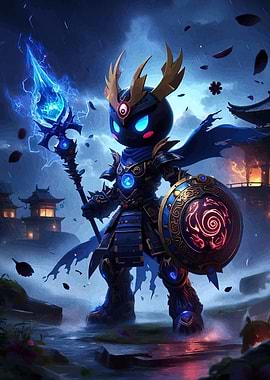 Fantasy Warrior in Stormy Landscape