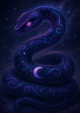 Celestial Snake with Moon and Stars