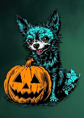Halloween Chihuahua with Pumpkin
