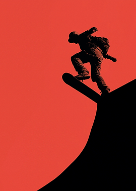Snowboarder Silhouette on Red Background