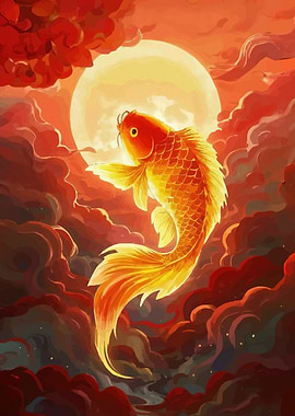 Golden Koi Fish Moon