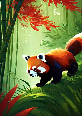 Red Panda in Bamboo Forest