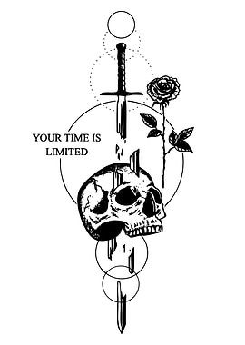 Skull, Sword, and Rose Illustration
