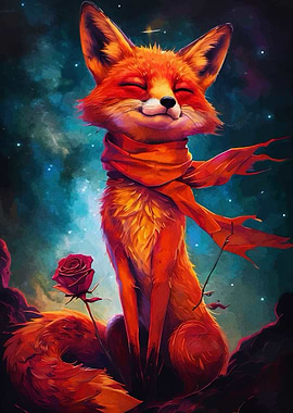 Fox with Scarf and Rose