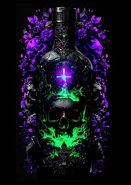 Skull Bottle with Purple Flowers