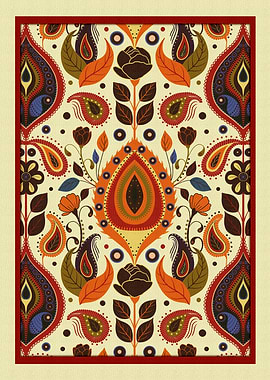 Bohemian Garden Autumn – Warm Folk Art Floral Poster | © Fezzyboo