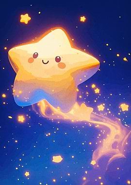 Cute Star Character in Night Sky