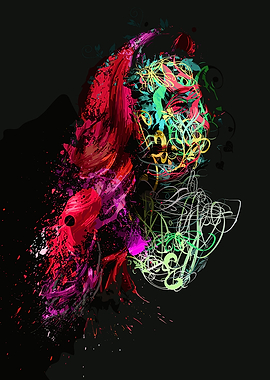 Abstract Portrait with Floral Elements