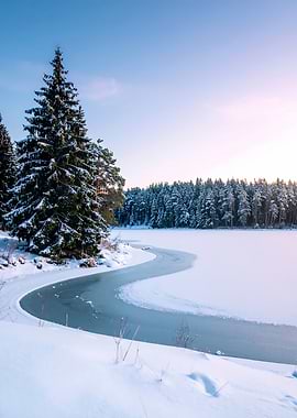 Winter Landscape with Frozen Lake