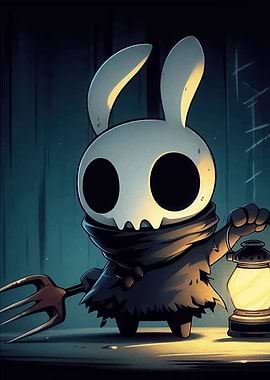 hollow knight Cartoon Character with Skull Mask