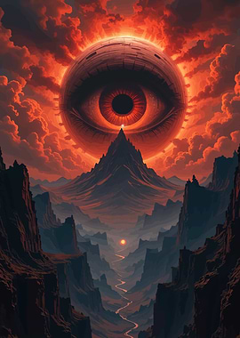 Surreal Eye Over Mountain Landscape